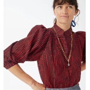 Clare V. Brigitte Blouse – Black/Poppy Hand Stripe, Size XL